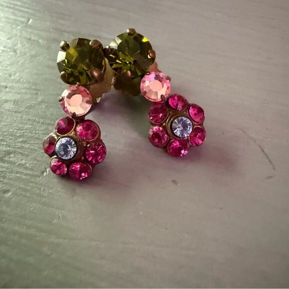 Sorrelli Brass Tone Crystal Flower Dangle Earrings - Picture 2 of 7